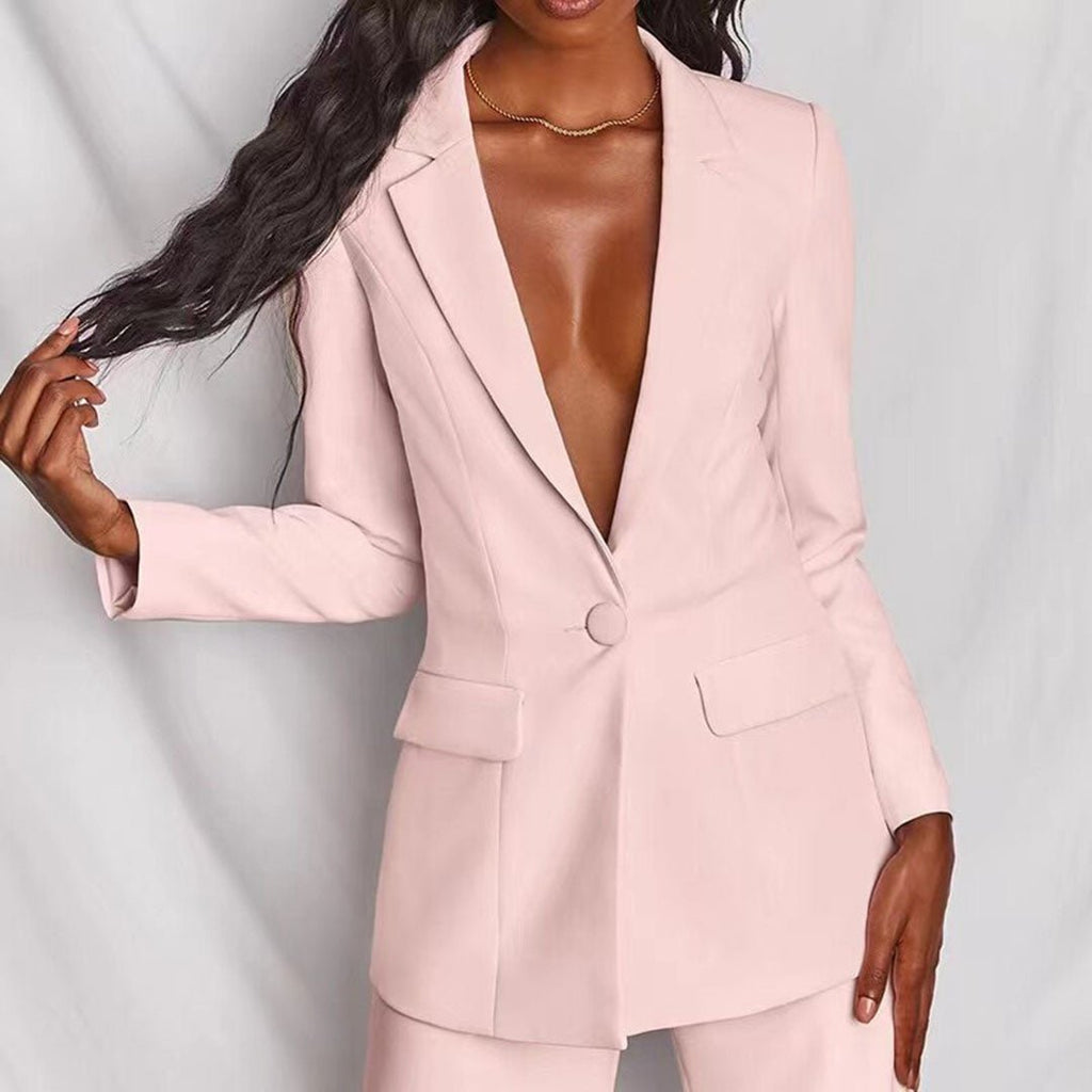 Women's Classic Single-Breasted Wide Leg Pantsuit Set