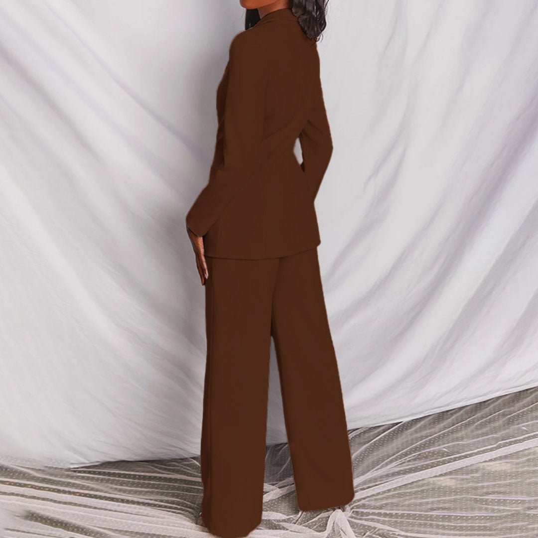 Women's Classic Single-Breasted Wide Leg Pantsuit Set