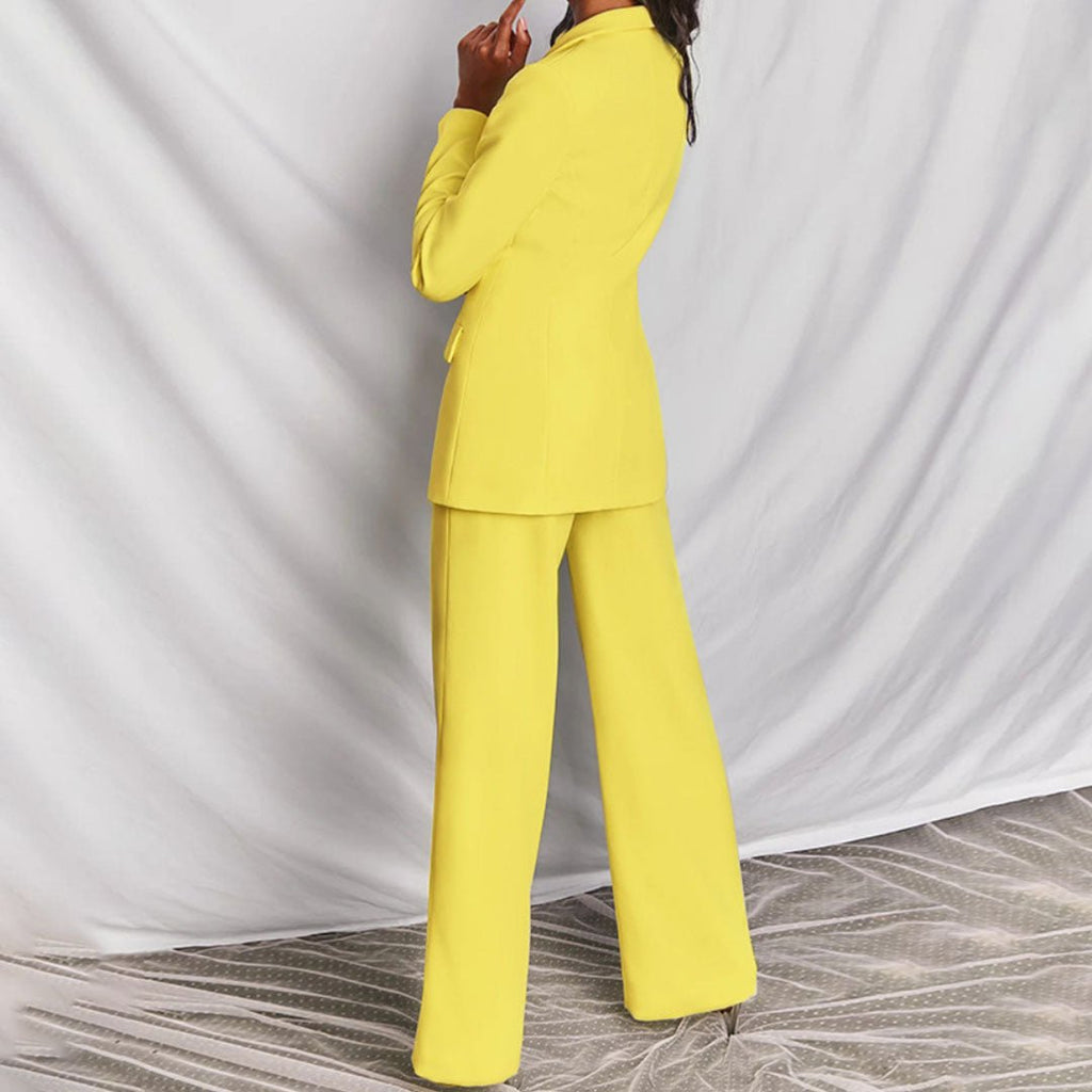 Women's Classic Single-Breasted Wide Leg Pantsuit Set
