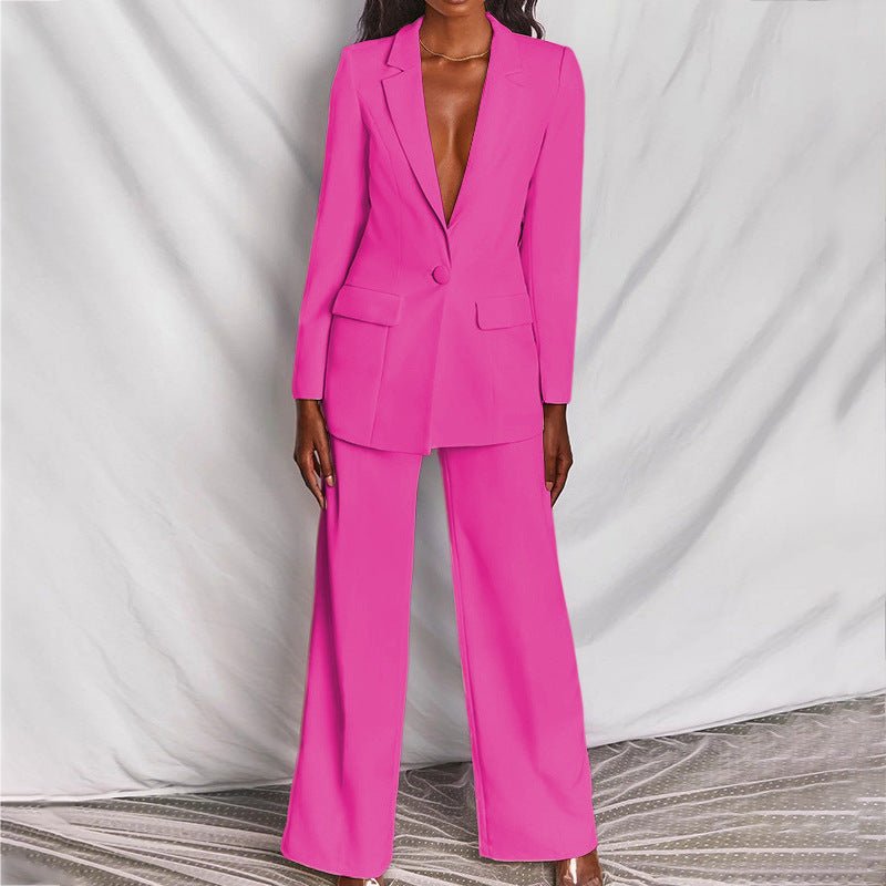 Women's Classic Single-Breasted Wide Leg Pantsuit Set