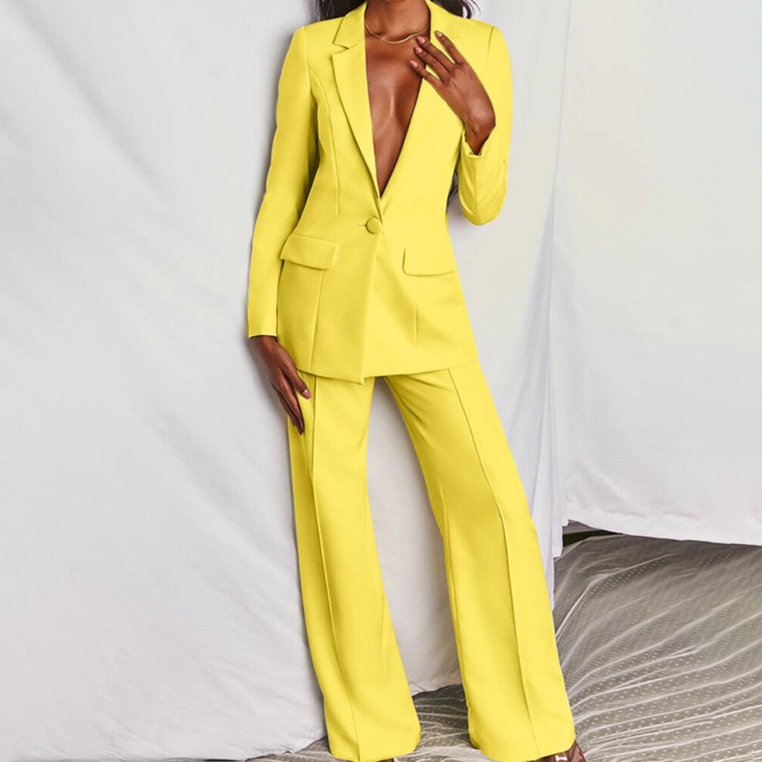 Women's Classic Single-Breasted Wide Leg Pantsuit Set