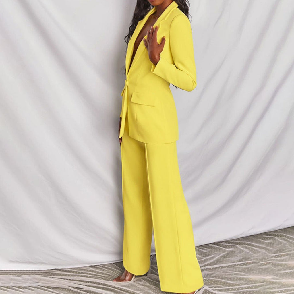 Women's Classic Single-Breasted Wide Leg Pantsuit Set