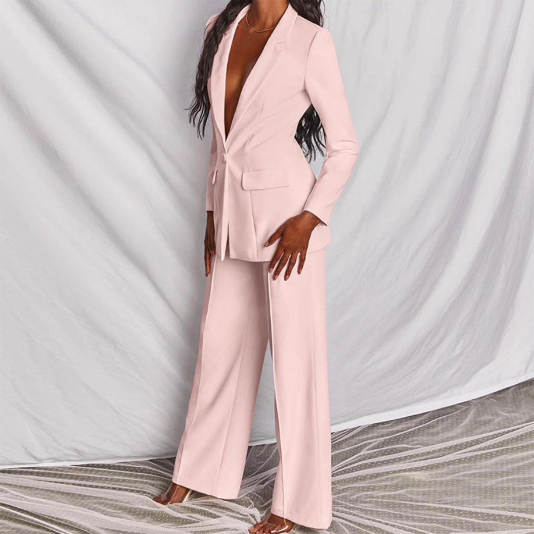 Women's Classic Single-Breasted Wide Leg Pantsuit Set