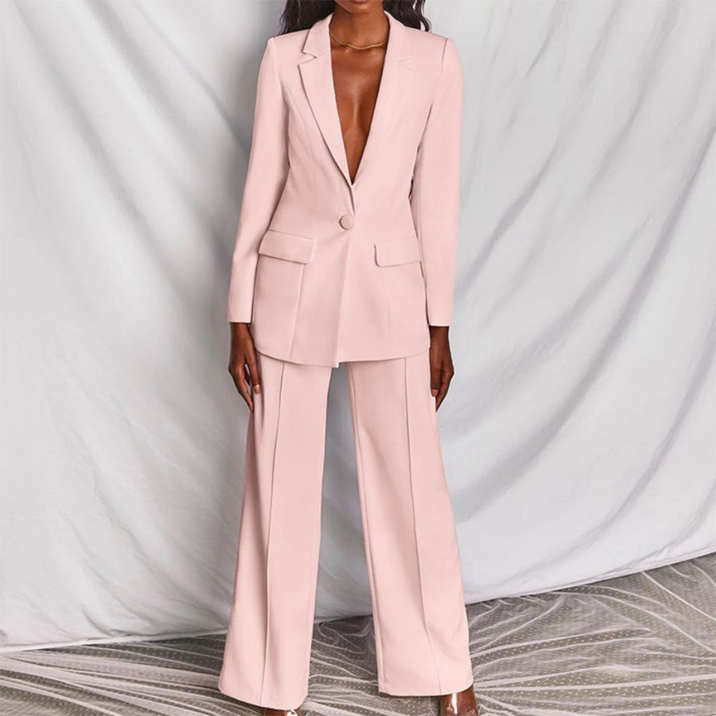 Women's Classic Single-Breasted Wide Leg Pantsuit Set
