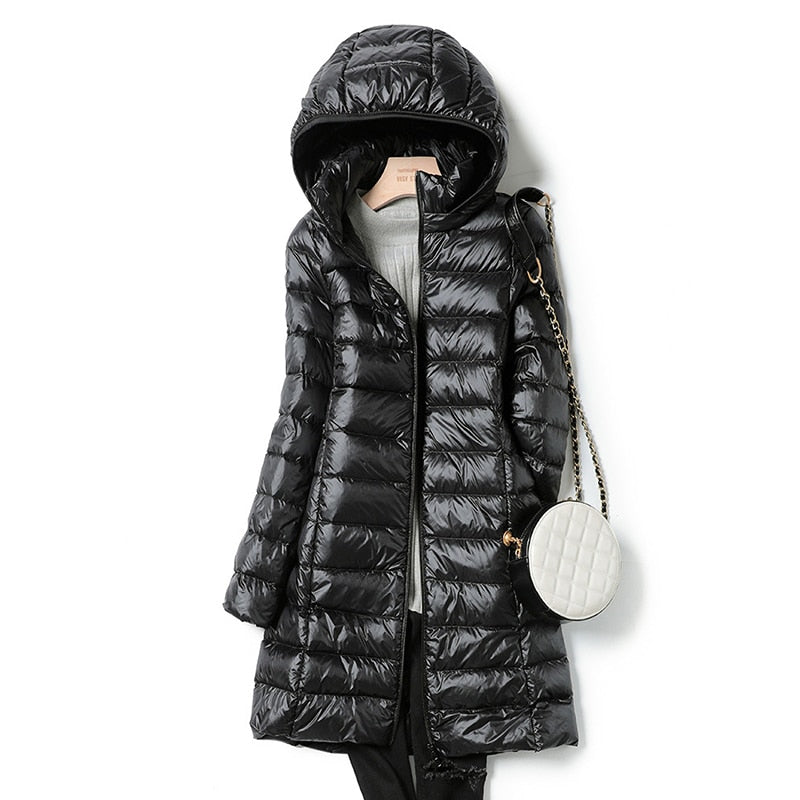 Women's Longline Hooded Padded Coat in Lightweight Build