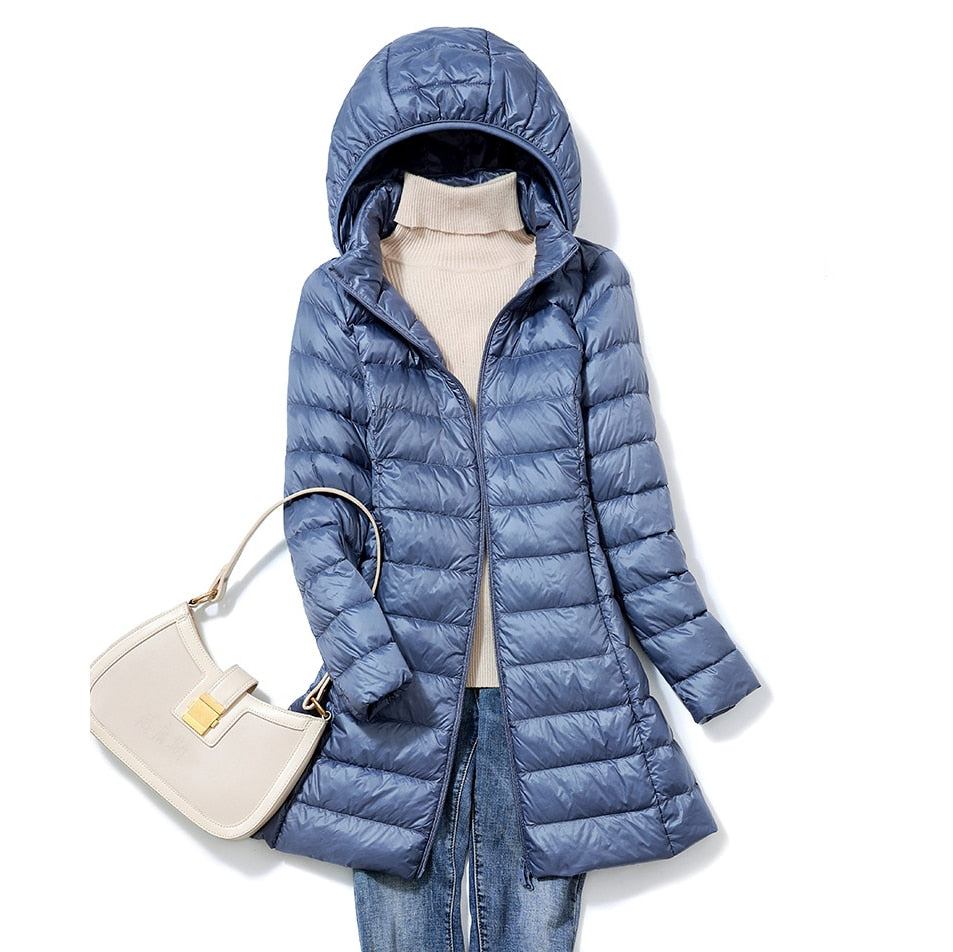 Women's Longline Hooded Padded Coat in Lightweight Build