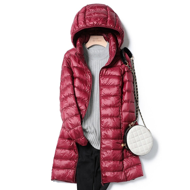 Women's Longline Hooded Padded Coat in Lightweight Build