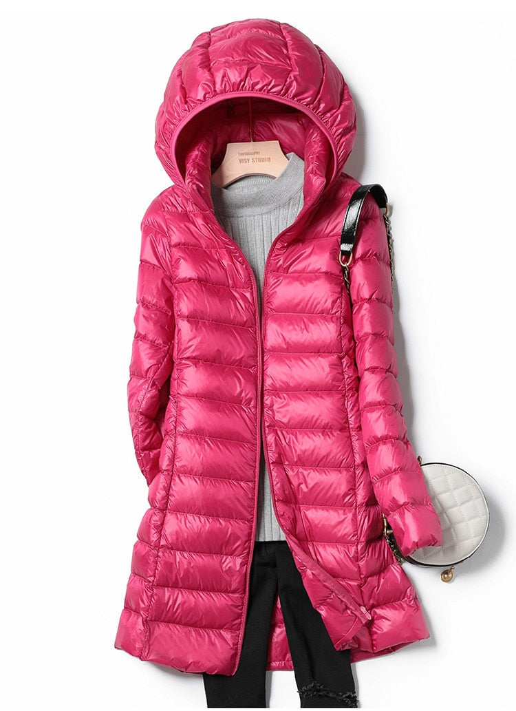 Women's Longline Hooded Padded Coat in Lightweight Build