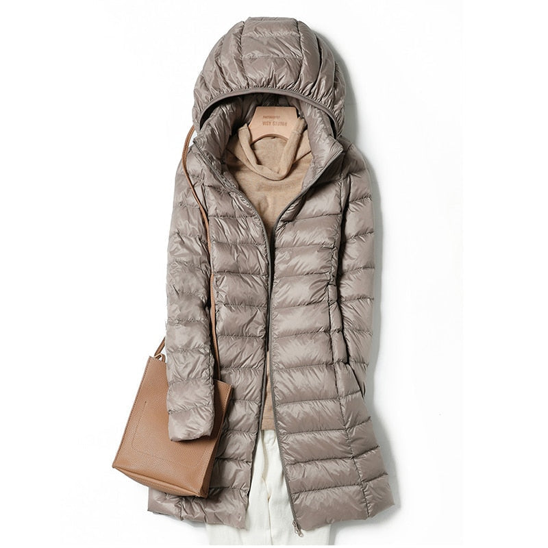 Women's Longline Hooded Padded Coat in Lightweight Build