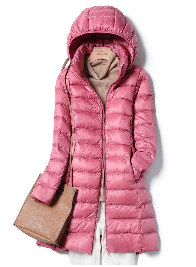 Women's Longline Hooded Padded Coat in Lightweight Build