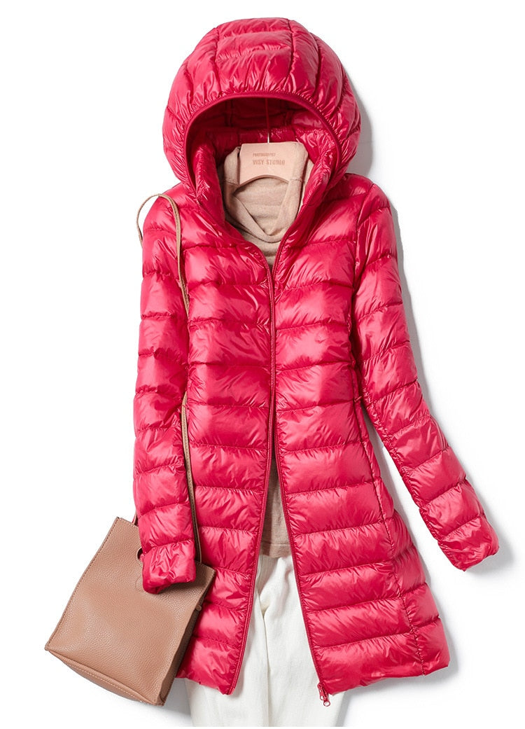 Women's Longline Hooded Padded Coat in Lightweight Build