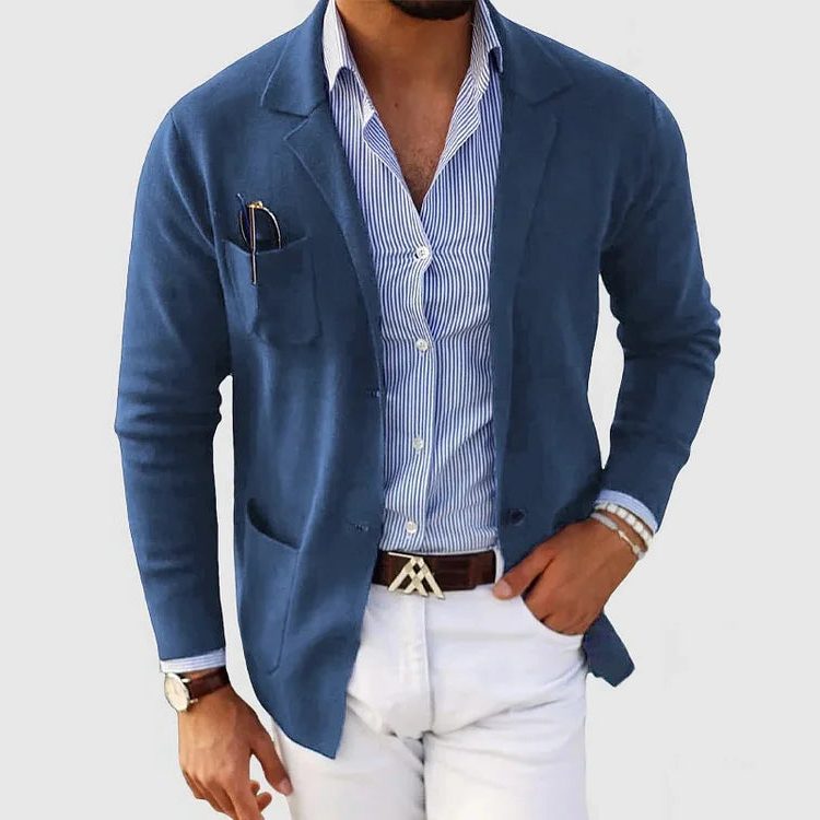 Men's Lapel Collar Soft Knit Tailored Cardigan Jacket
