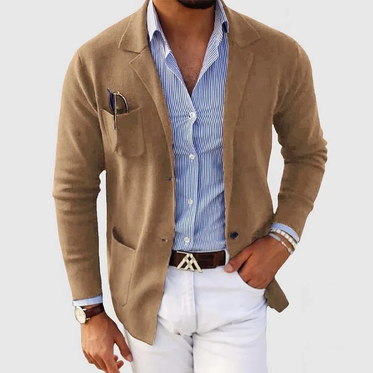 Men's Lapel Collar Soft Knit Tailored Cardigan Jacket