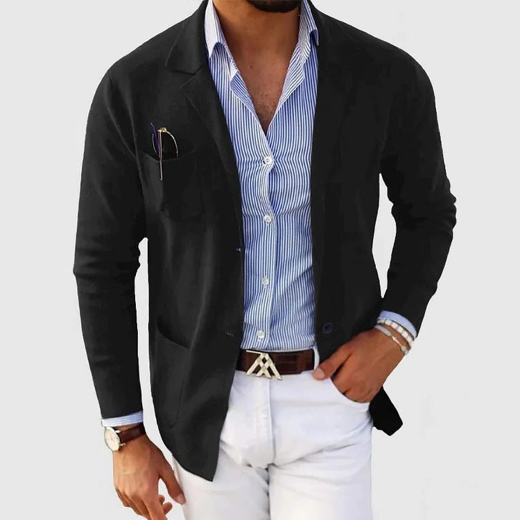 Men's Lapel Collar Soft Knit Tailored Cardigan Jacket