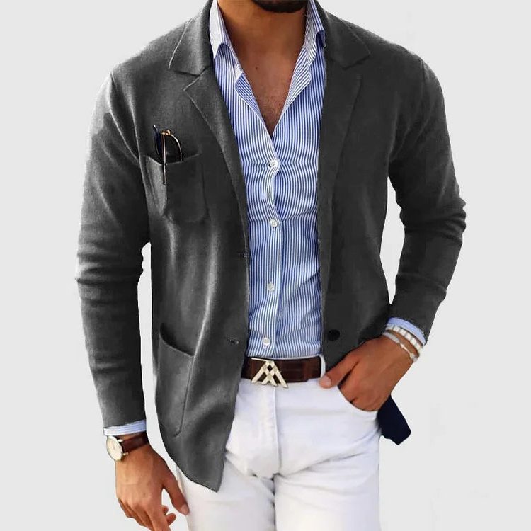Men's Lapel Collar Soft Knit Tailored Cardigan Jacket