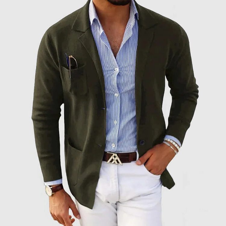 Men's Lapel Collar Soft Knit Tailored Cardigan Jacket