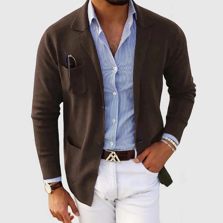 Men's Lapel Collar Soft Knit Tailored Cardigan Jacket