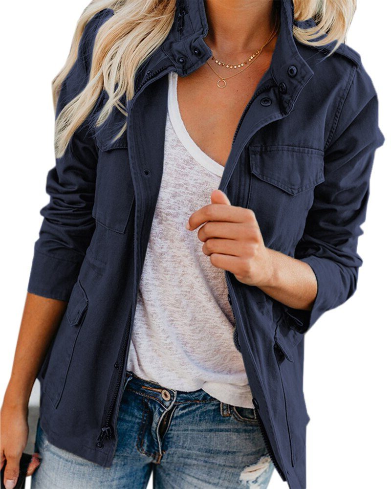 Women's Chest Pocket Field Jacket with Stand Collar