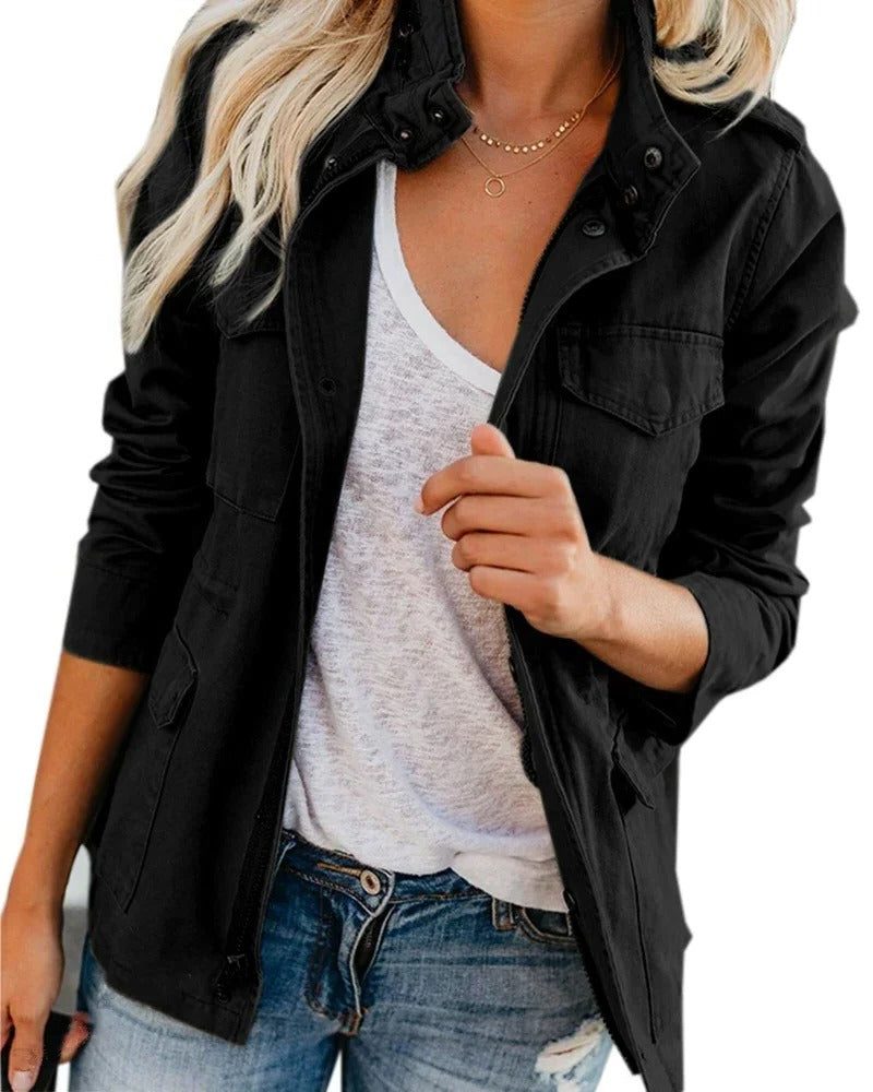 Women's Chest Pocket Field Jacket with Stand Collar