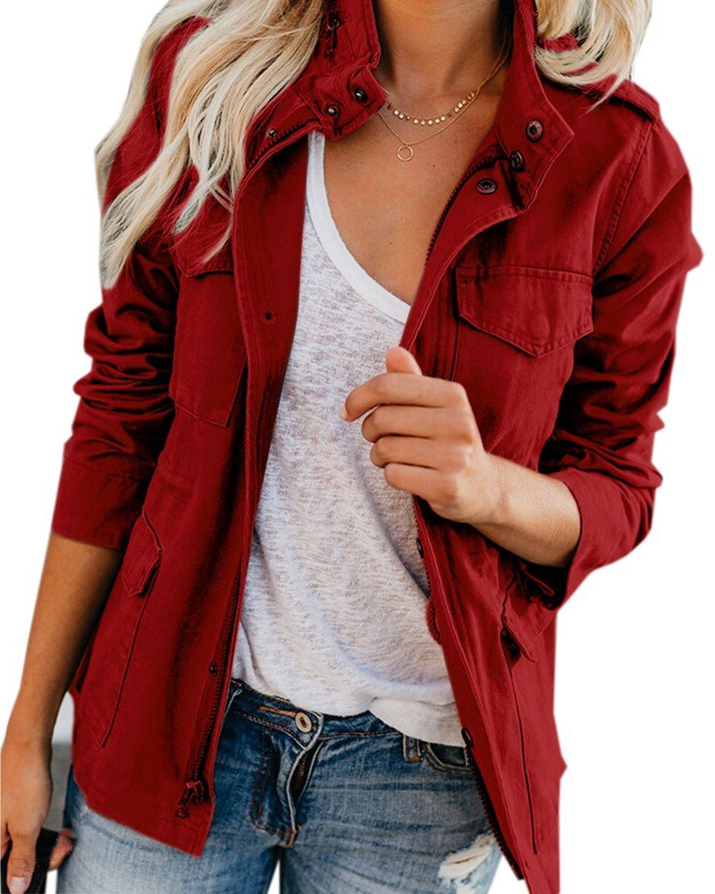 Women's Chest Pocket Field Jacket with Stand Collar