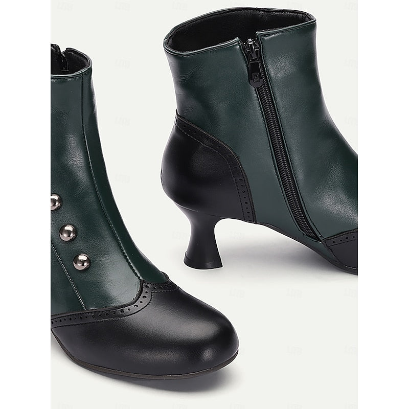 Women's Two-Tone Vintage Ankle Booties with Button Detail