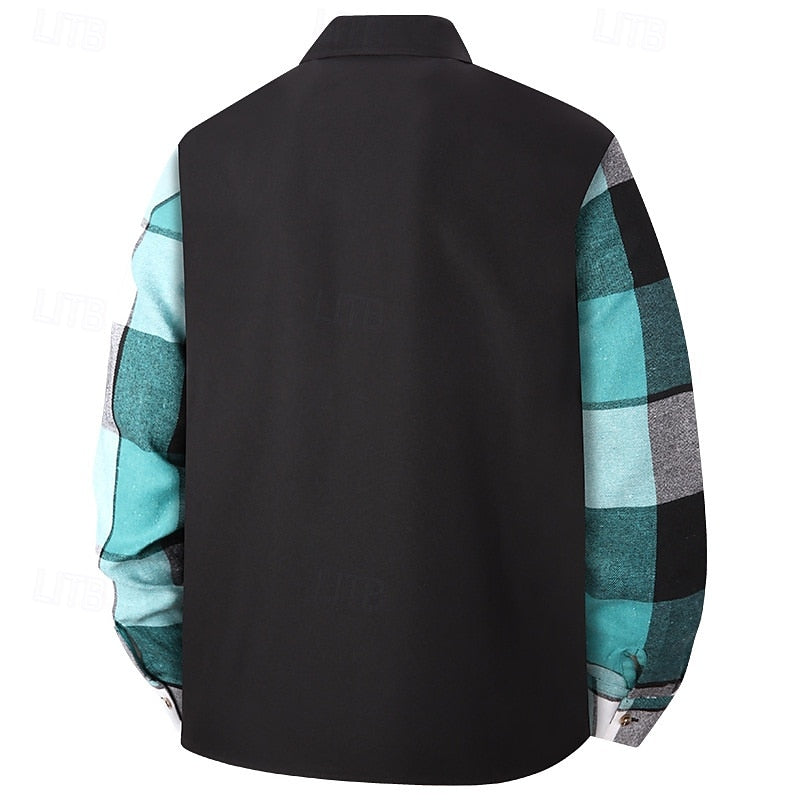 Men's Patchwork Panel Overshirt with Contrast Detailing