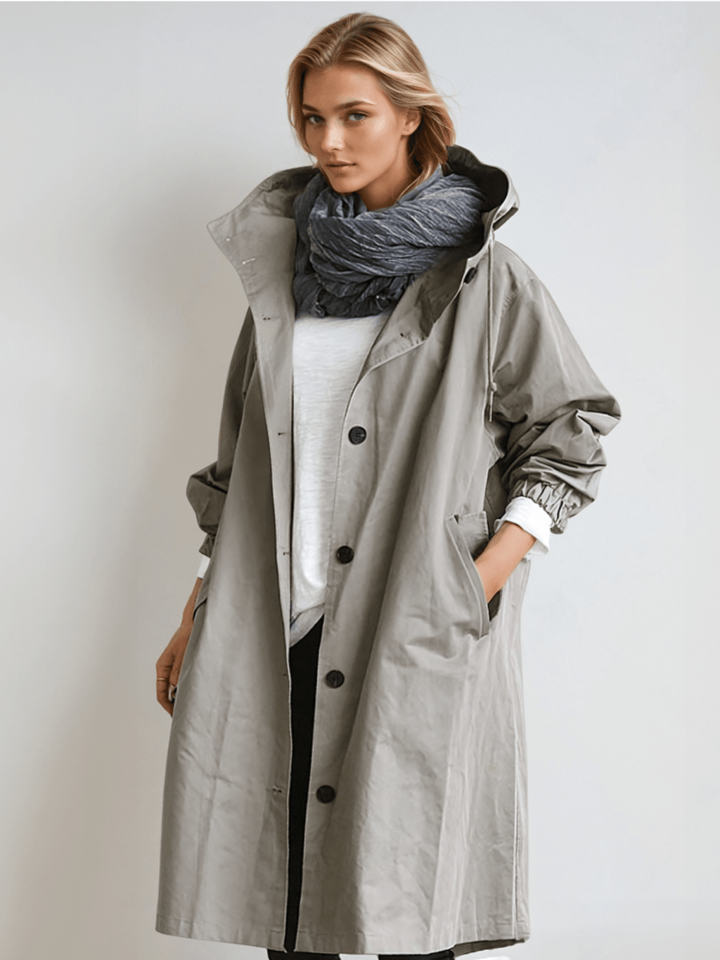 Women's Relaxed Modern Hooded Trench Overcoat