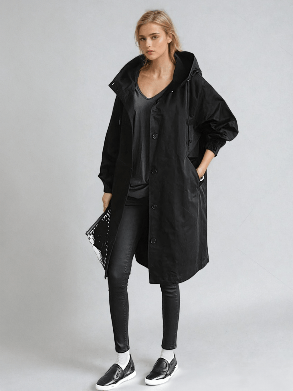 Women's Relaxed Modern Hooded Trench Overcoat