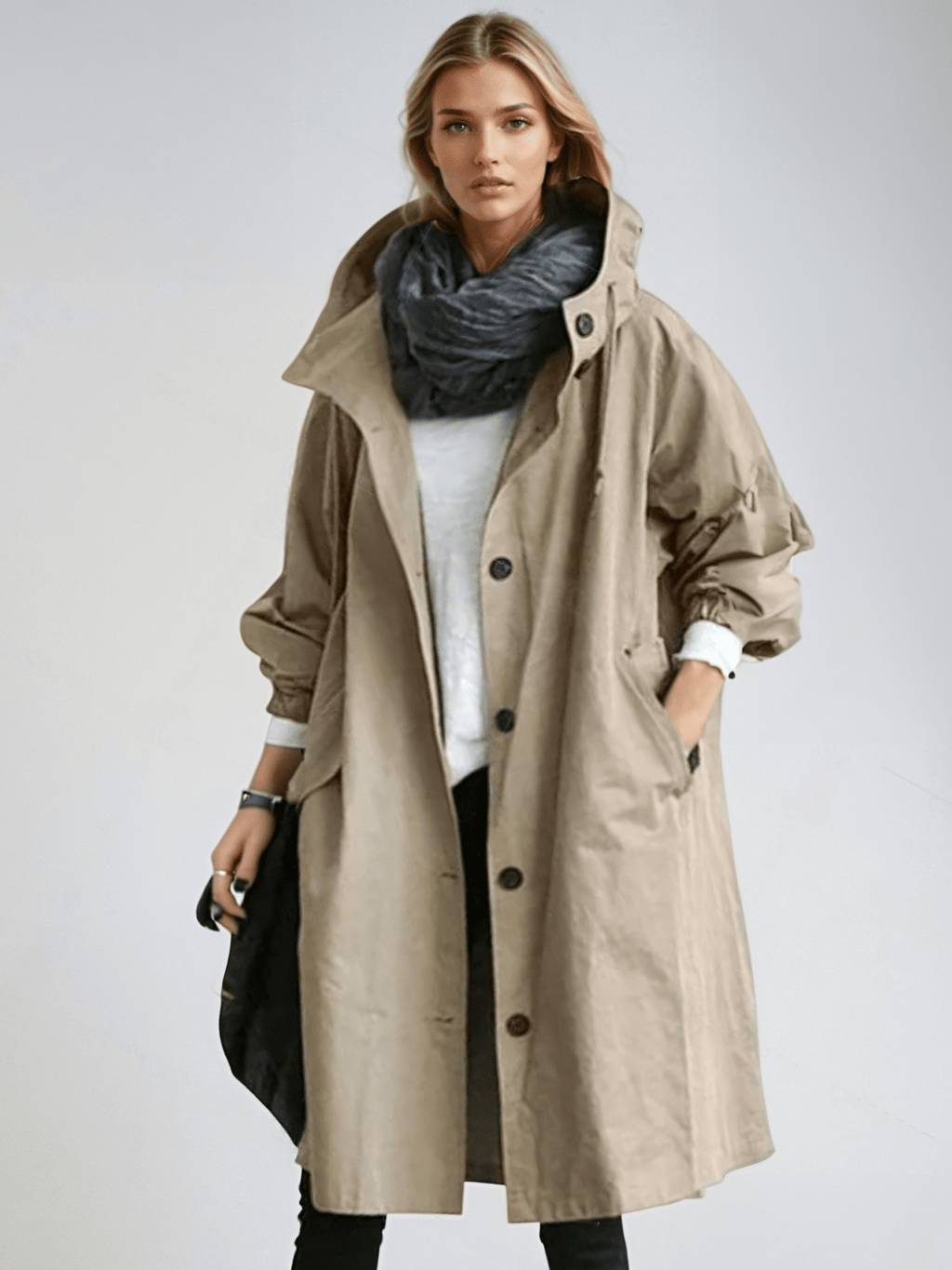 Women's Relaxed Modern Hooded Trench Overcoat