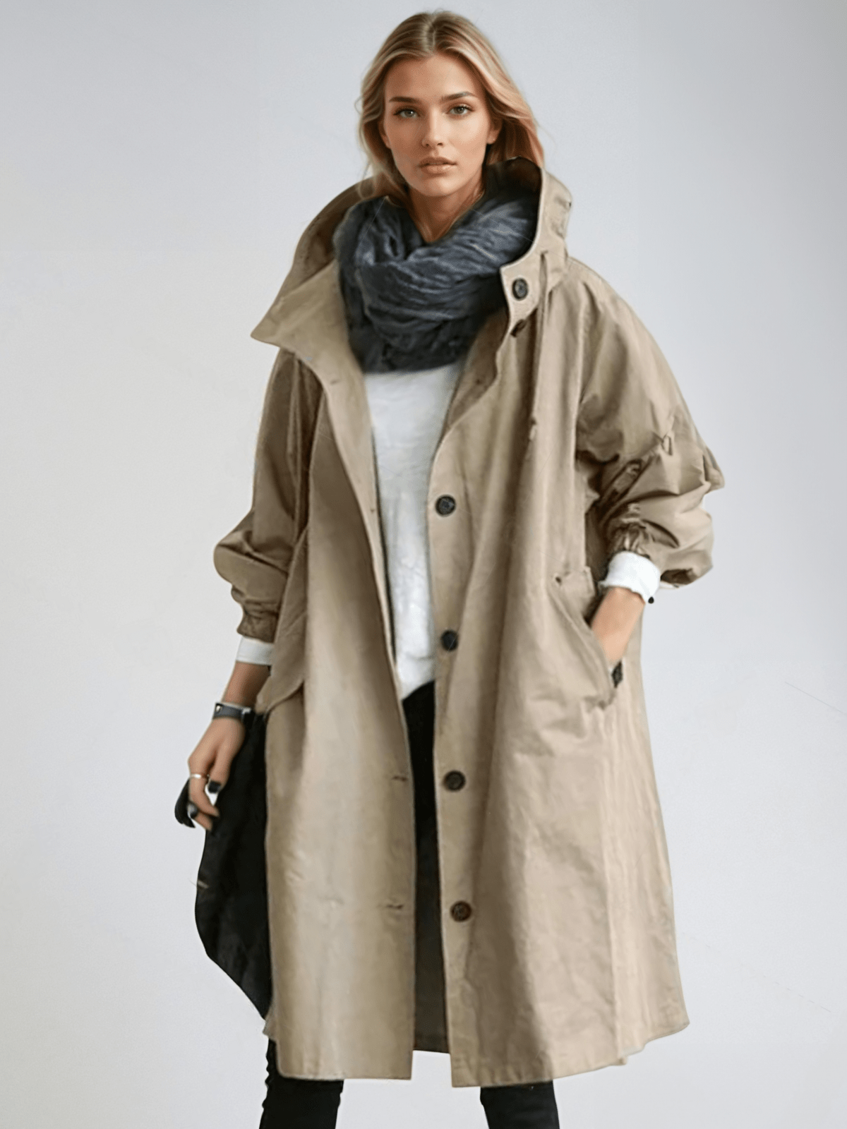 Women's Relaxed Modern Hooded Trench Overcoat