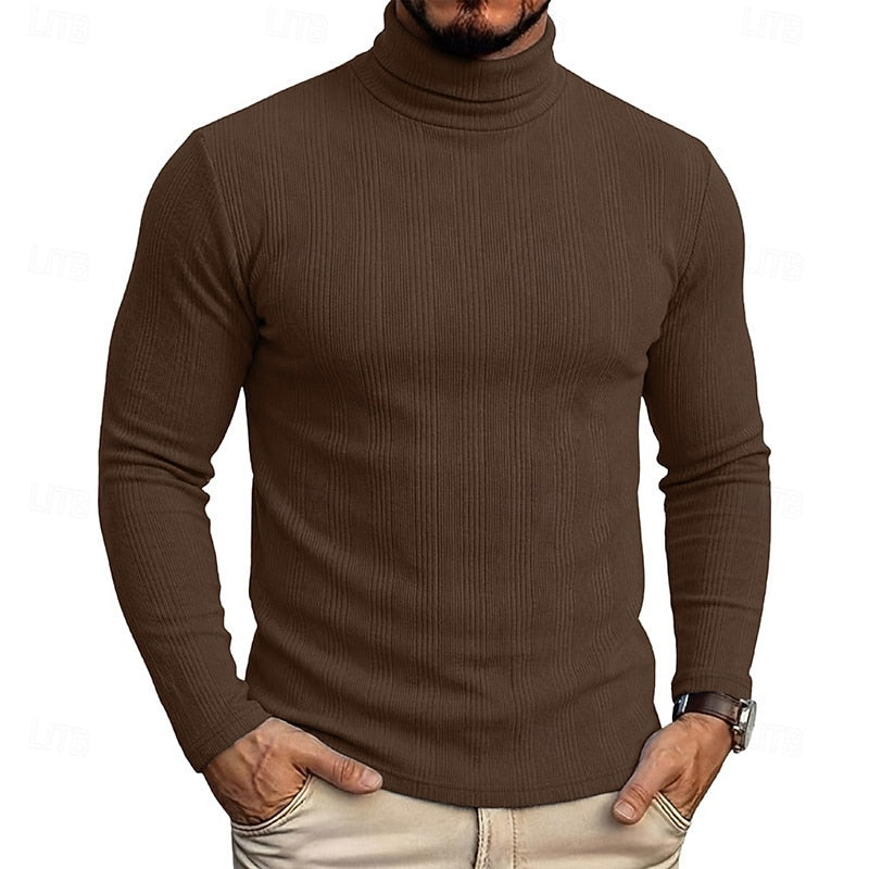 Men's Slim Ribbed Vertical Texture Turtleneck Pullover