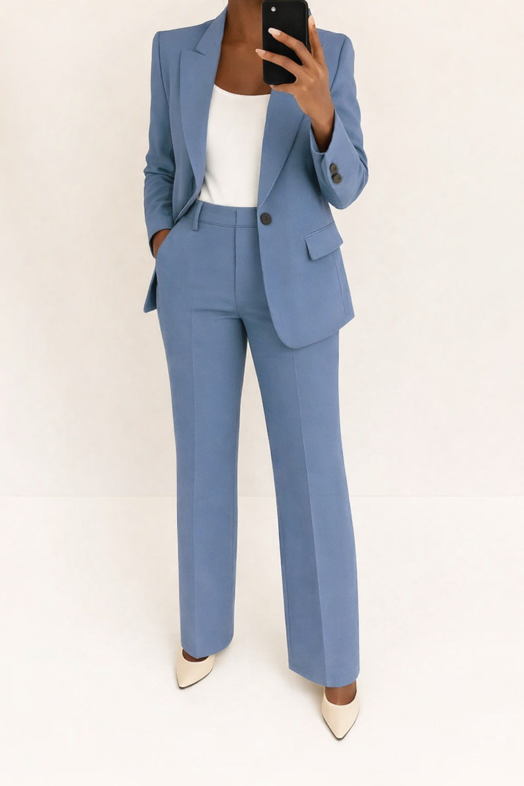 Women's Straight Wide Leg Pants Blazer Suit Set