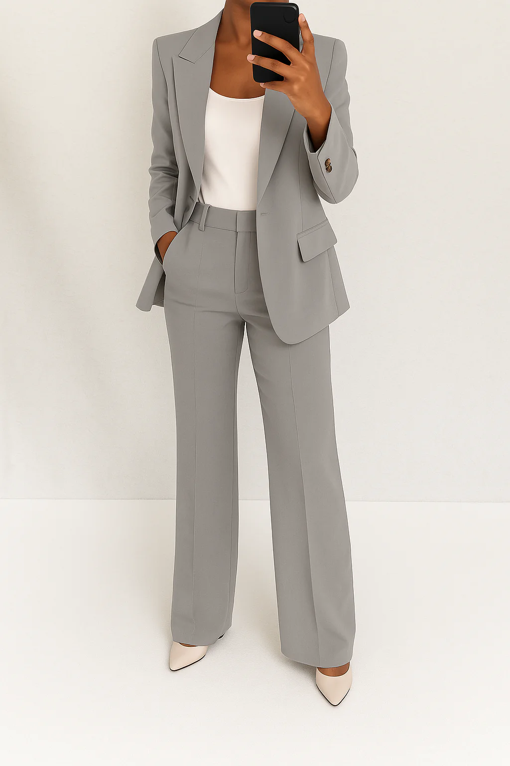 Women's Straight Wide Leg Pants Blazer Suit Set