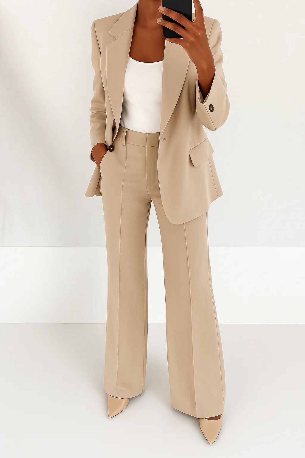 Women's Straight Wide Leg Pants Blazer Suit Set