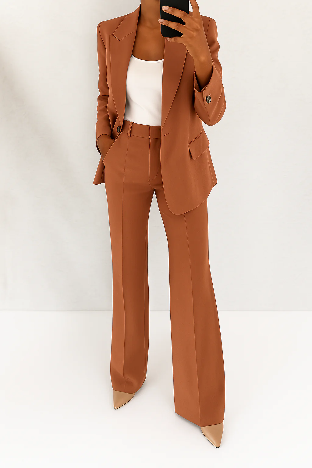 Women's Straight Wide Leg Pants Blazer Suit Set