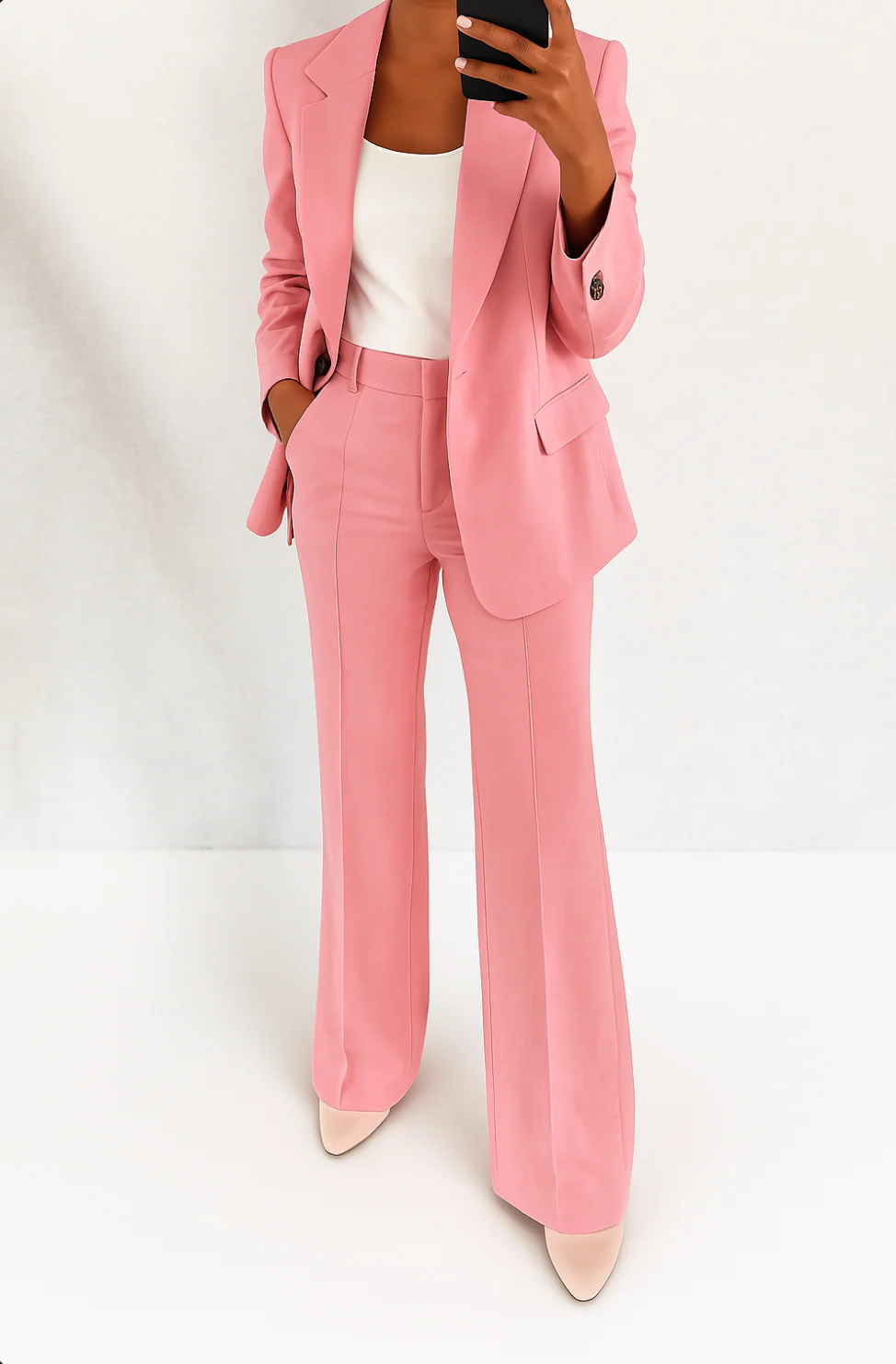 Women's Straight Wide Leg Pants Blazer Suit Set