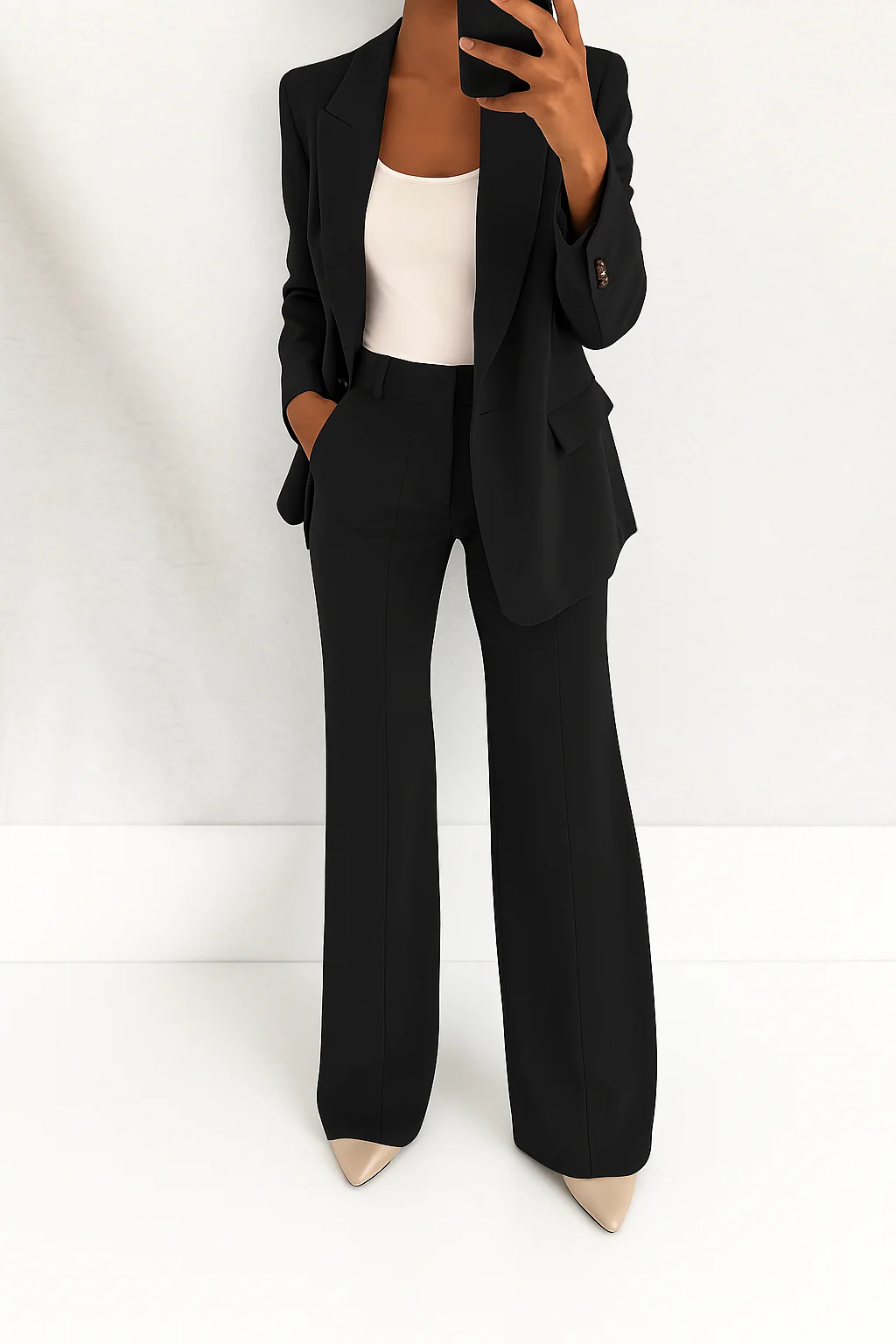 Women's Straight Wide Leg Pants Blazer Suit Set
