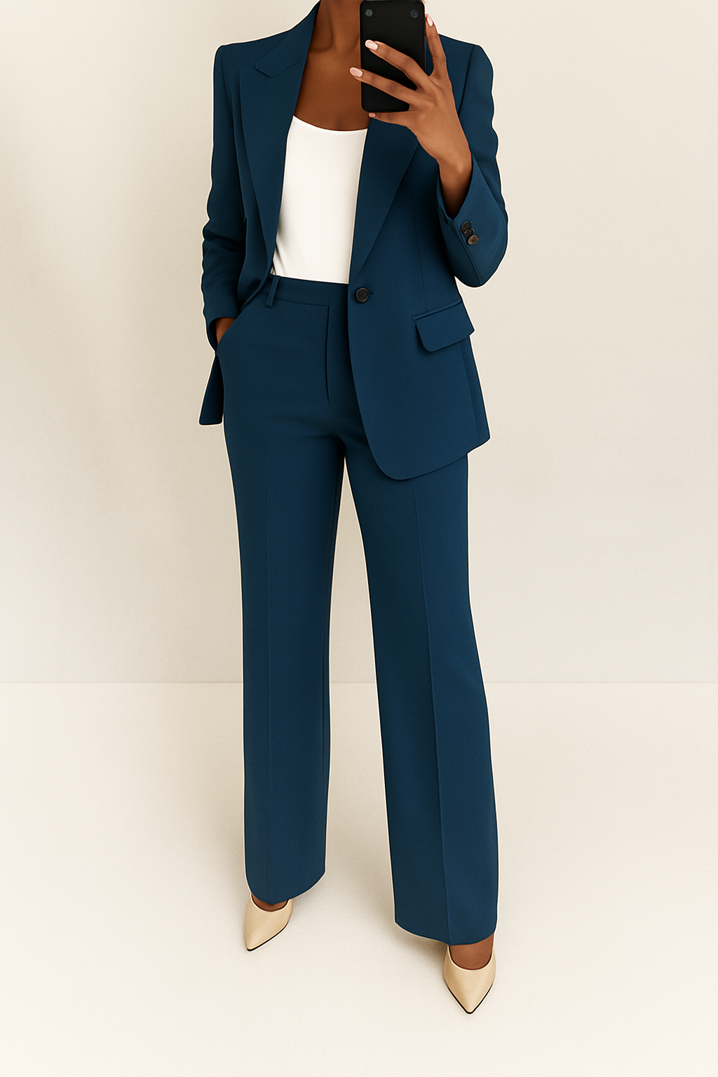 Women's Straight Wide Leg Pants Blazer Suit Set