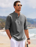 Men's Grandad Collar Roll Sleeve Summer Popover Shirt