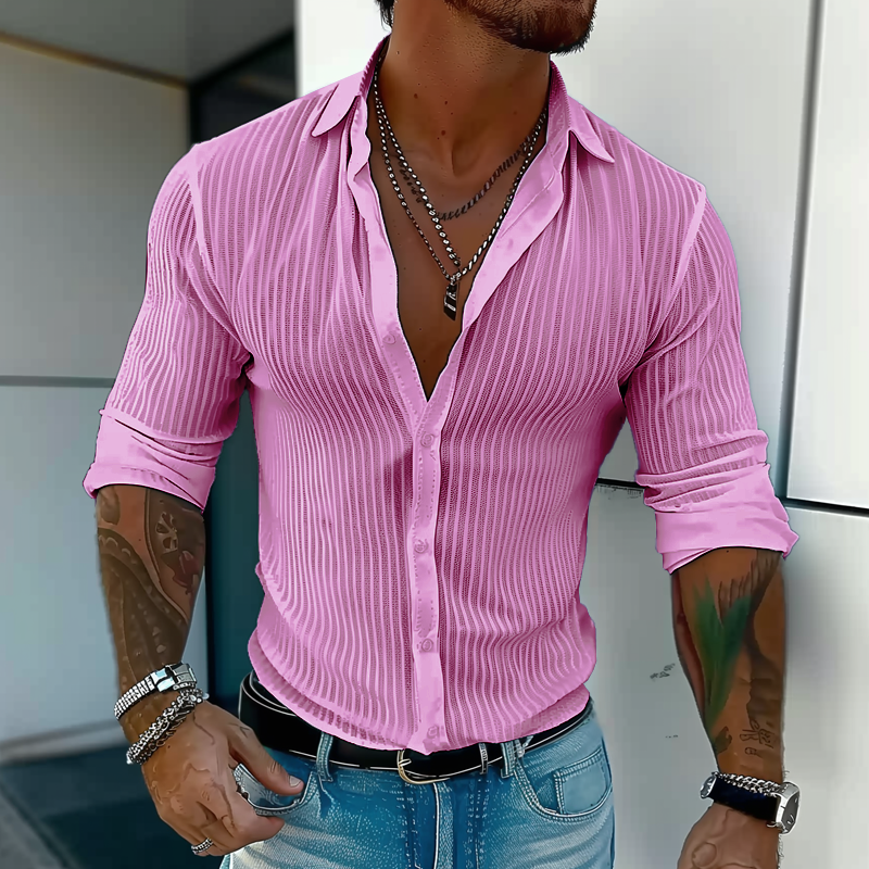 Men's Slim Ribbed Texture Button-Up Summer Shirt