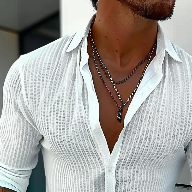 Men's Slim Ribbed Texture Button-Up Summer Shirt