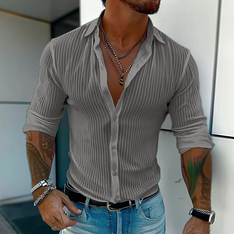 Men's Slim Ribbed Texture Button-Up Summer Shirt