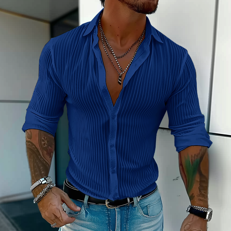 Men's Slim Ribbed Texture Button-Up Summer Shirt