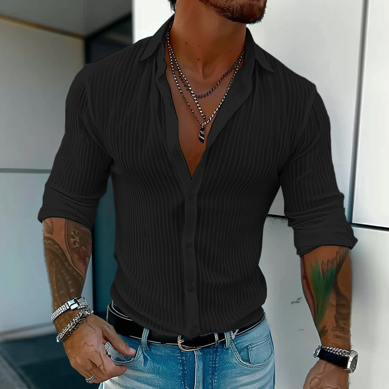 Men's Slim Ribbed Texture Button-Up Summer Shirt