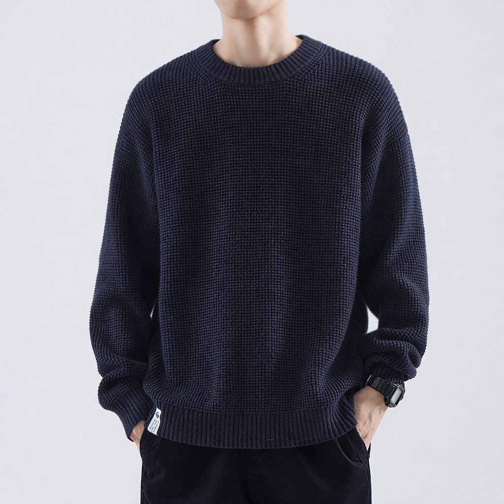 Men's Easy-Fit Textured Knit Crew Neck Pullover