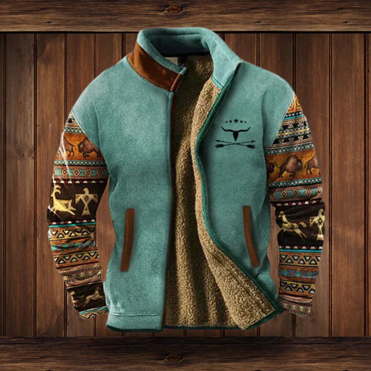 Men's Sherpa Lined Aztec Pattern Cardigan Coat