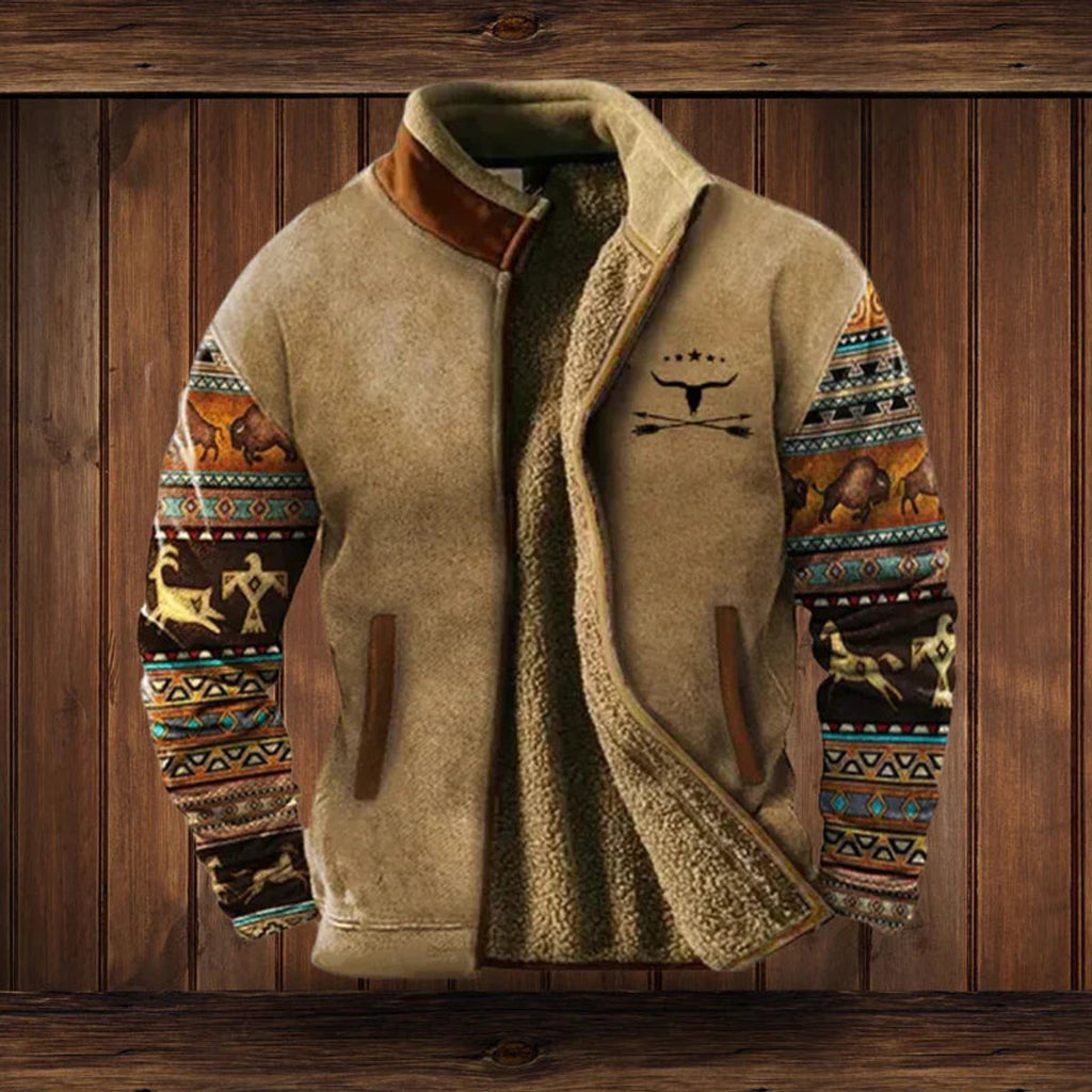 Men's Sherpa Lined Aztec Pattern Cardigan Coat