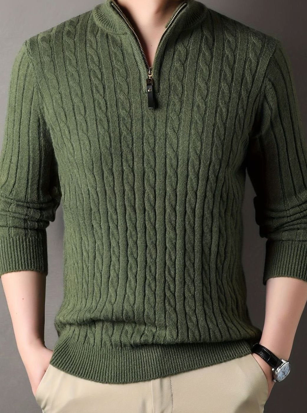 Men's Ribbed Cuff Half-Zip Cable Knit Pullover