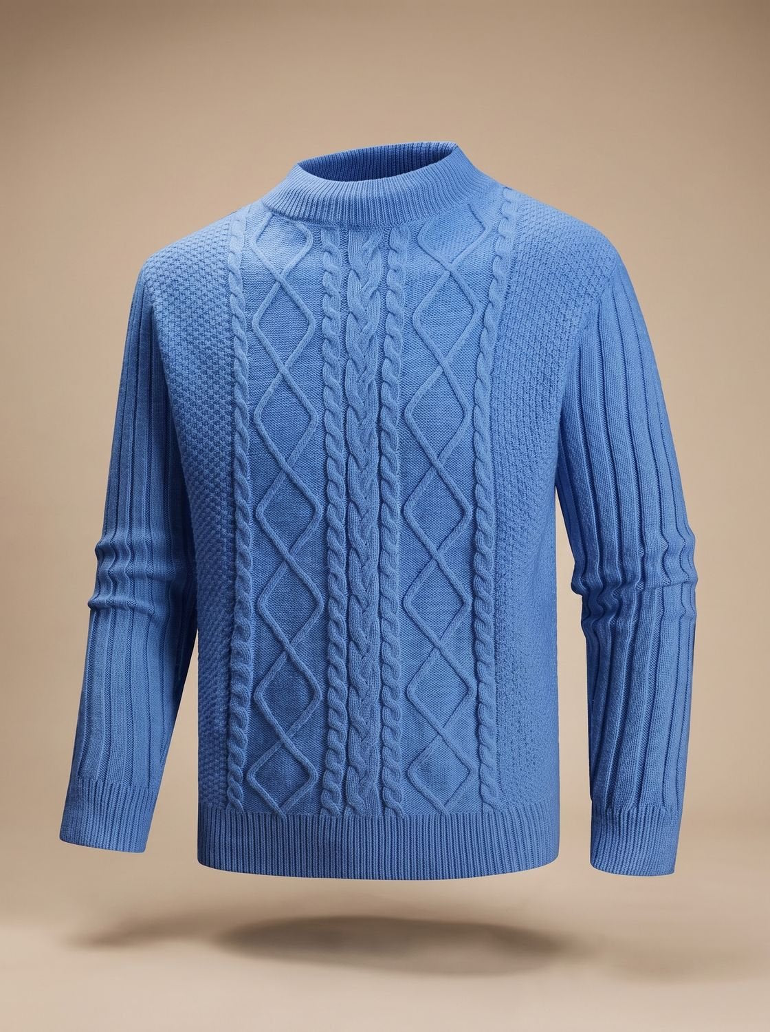 Men's Cable Front Panel Mock Neck Cotton Blend Knit
