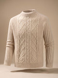 Men's Cable Front Panel Mock Neck Cotton Blend Knit